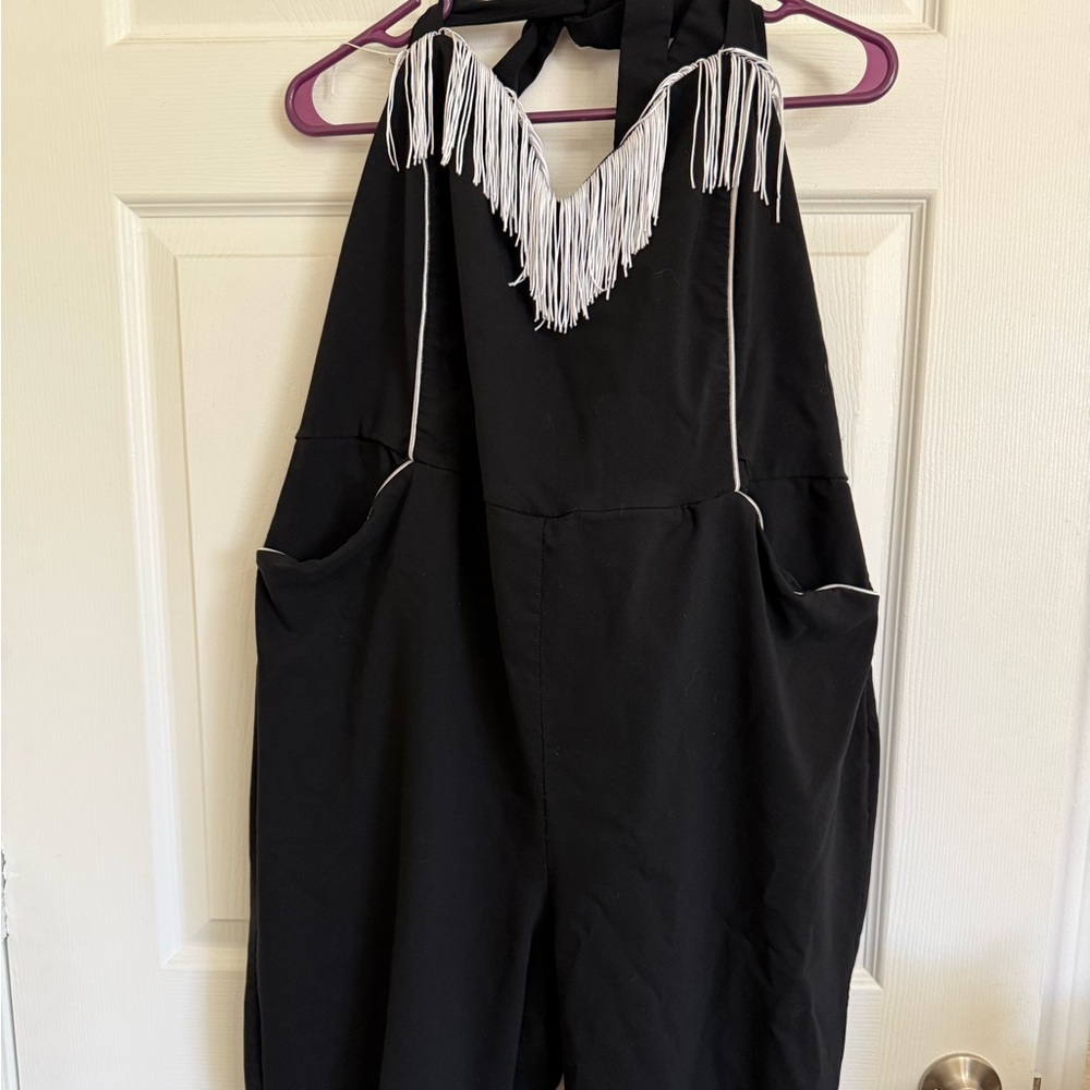 Unique Vintage Black and White Fringe Jumpsuit